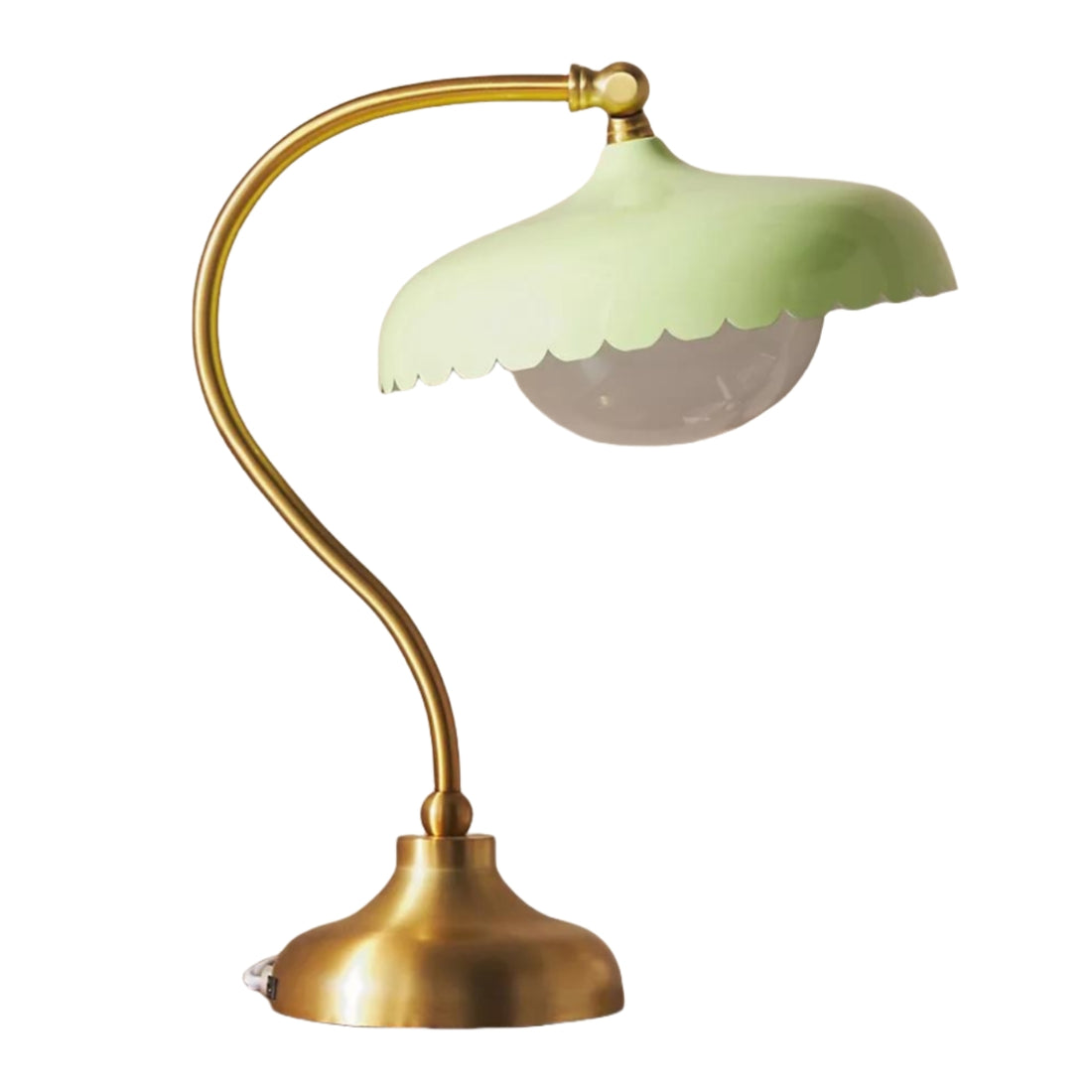 Rayla Tischlampe mit gebogenem Metallsockel – Retro-Muschelleuchte fürs Schlafzimmer