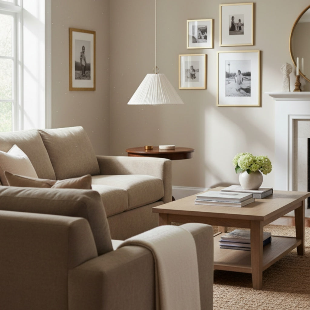 Lindi - small aged brass and linen scalloped pendant