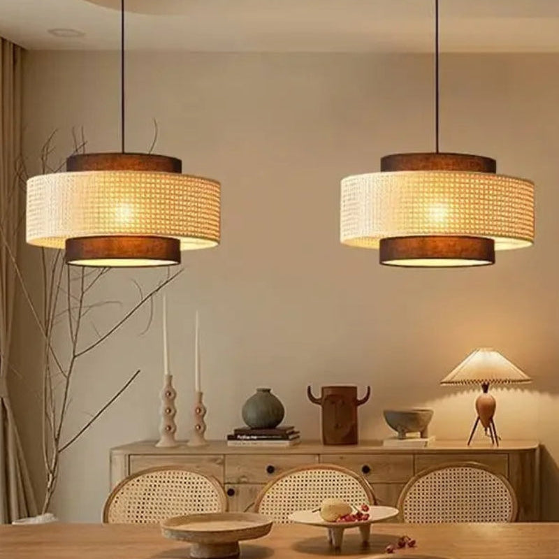 Japanese Wabi-Sabi Style Hemp Rope Rattan Zen Pendant Light