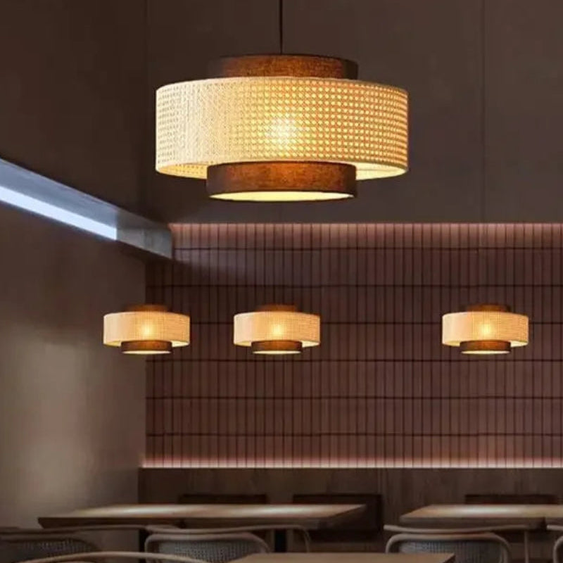 Japanese Wabi-Sabi Style Hemp Rope Rattan Zen Pendant Light