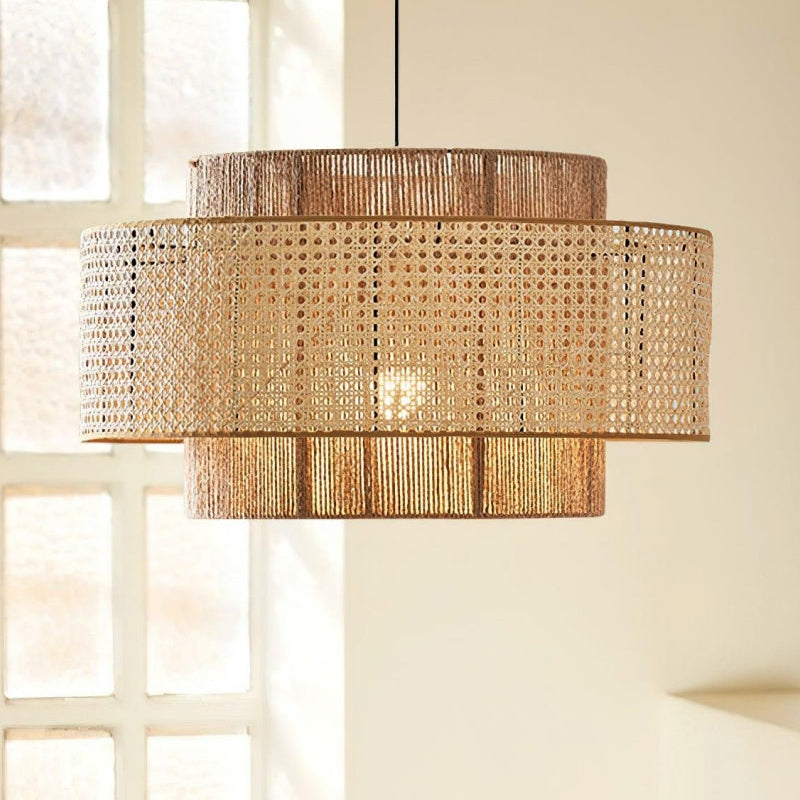 Japanese Wabi-Sabi Style Hemp Rope Rattan Zen Pendant Light