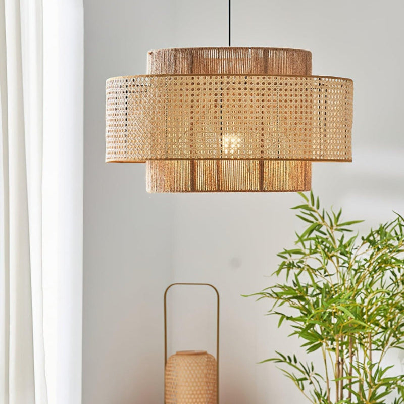 Japanese Wabi-Sabi Style Hemp Rope Rattan Zen Pendant Light