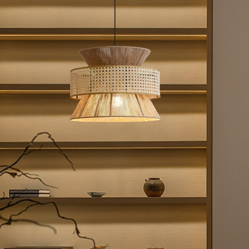 Japanese Wabi-Sabi Style Hemp Rope Rattan Zen Pendant Light