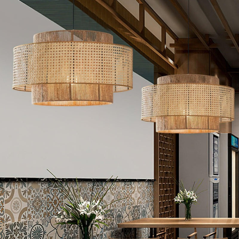 Japanese Wabi-Sabi Style Hemp Rope Rattan Zen Pendant Light