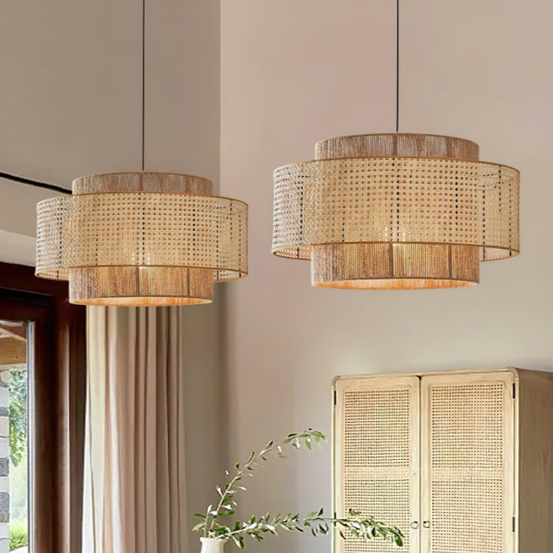 Japanese Wabi-Sabi Style Hemp Rope Rattan Zen Pendant Light