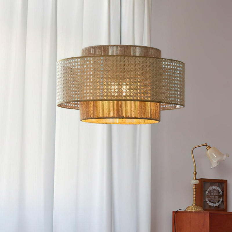 Japanese Wabi-Sabi Style Hemp Rope Rattan Zen Pendant Light