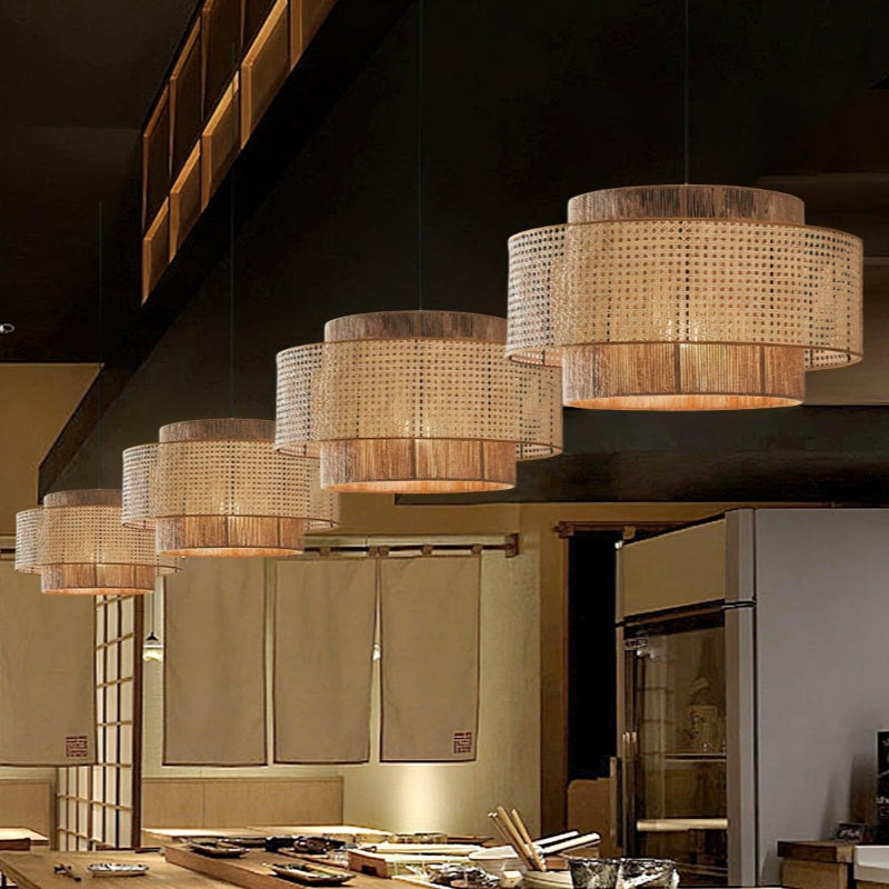 Japanese Wabi-Sabi Style Hemp Rope Rattan Zen Pendant Light