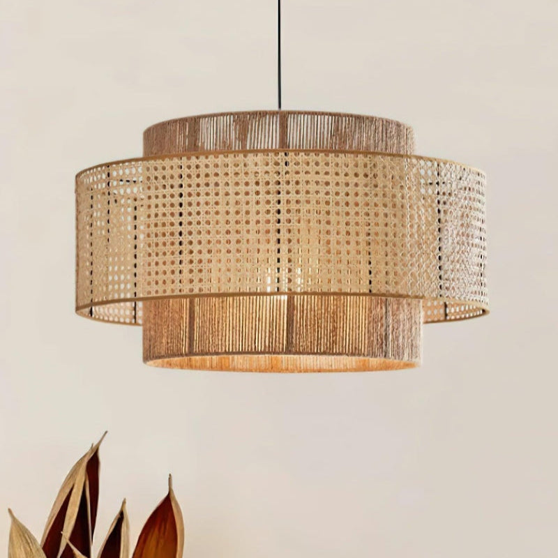 Japanese Wabi-Sabi Style Hemp Rope Rattan Zen Pendant Light
