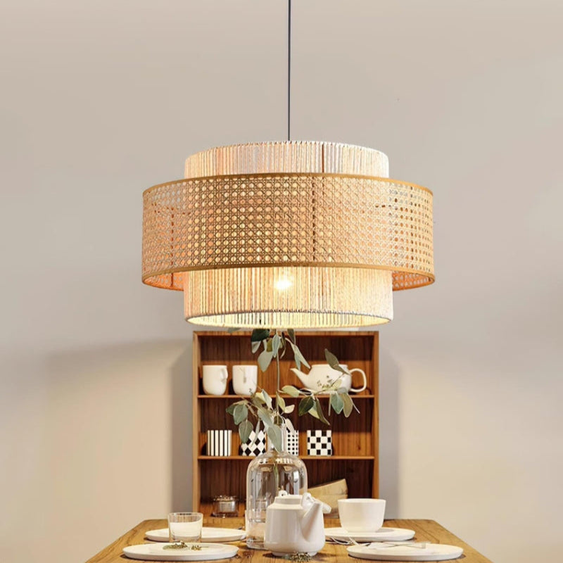 Japanese Wabi-Sabi Style Hemp Rope Rattan Zen Pendant Light