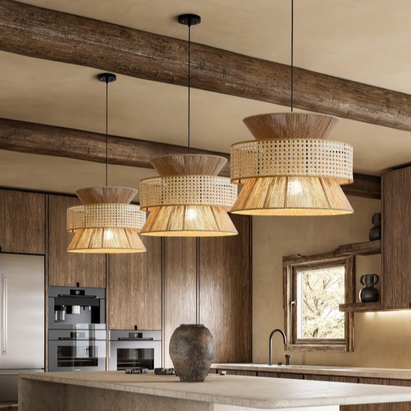 Japanese Wabi-Sabi Style Hemp Rope Rattan Zen Pendant Light