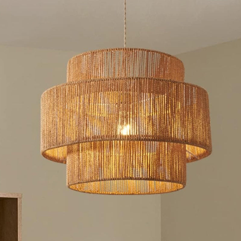 Japanese Wabi-Sabi Style Hemp Rope Rattan Zen Pendant Light