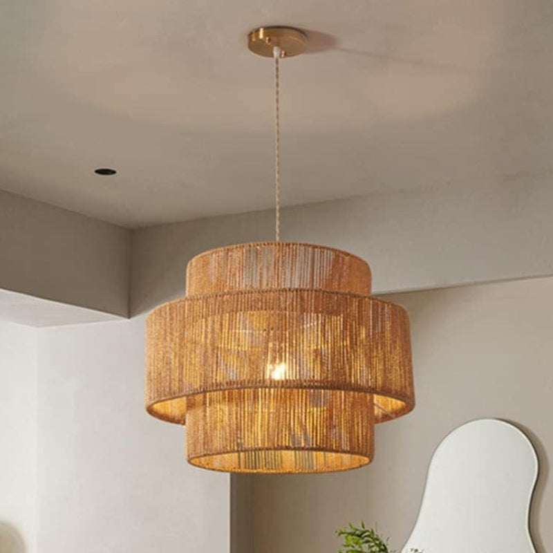 Japanese Wabi-Sabi Style Hemp Rope Rattan Zen Pendant Light