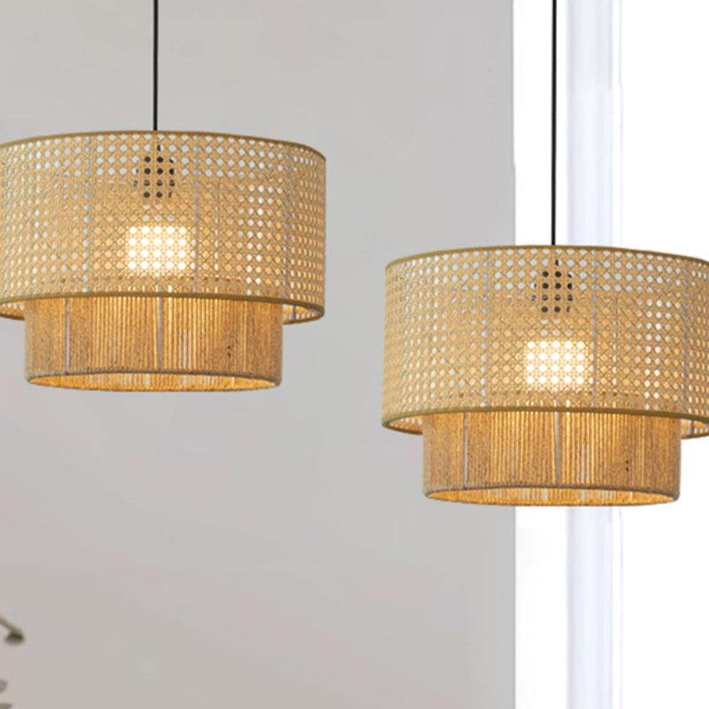 Japanese Wabi-Sabi Style Hemp Rope Rattan Zen Pendant Light