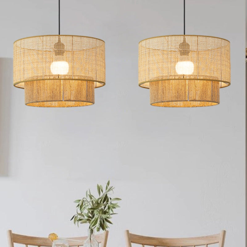 Japanese Wabi-Sabi Style Hemp Rope Rattan Zen Pendant Light