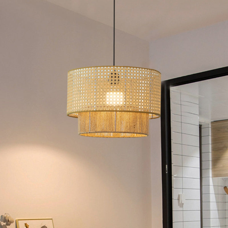 Japanese Wabi-Sabi Style Hemp Rope Rattan Zen Pendant Light