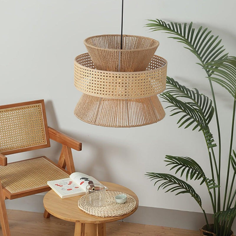 Japanese Wabi-Sabi Style Hemp Rope Rattan Zen Pendant Light