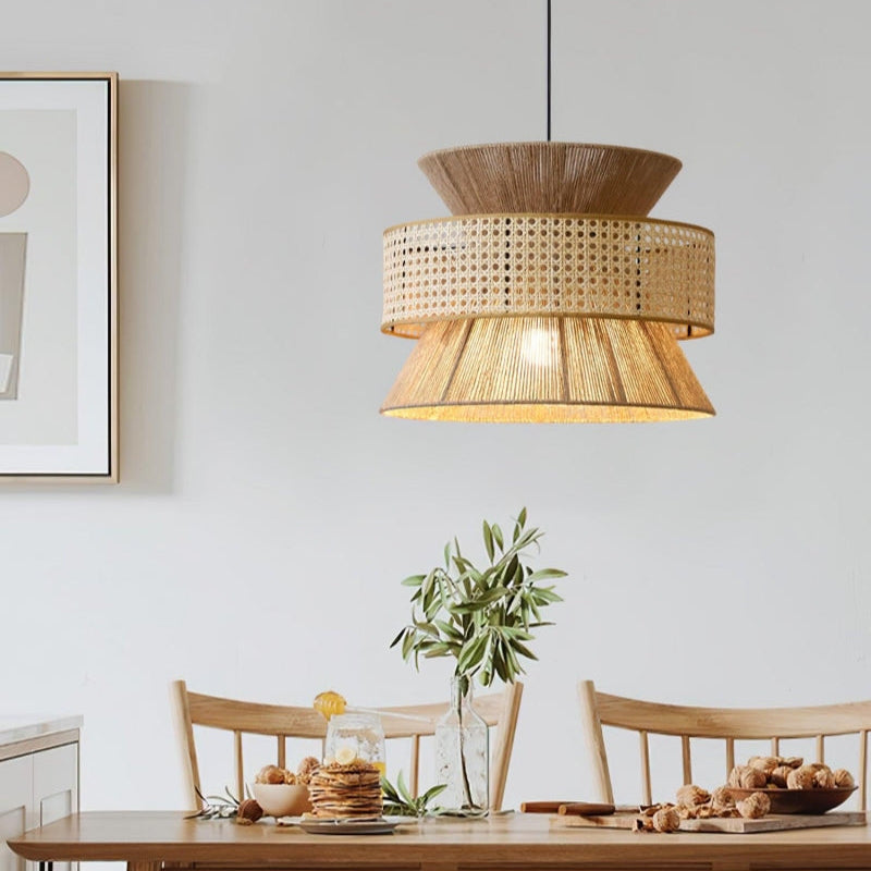 Japanese Wabi-Sabi Style Hemp Rope Rattan Zen Pendant Light