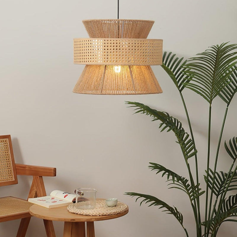Japanese Wabi-Sabi Style Hemp Rope Rattan Zen Pendant Light