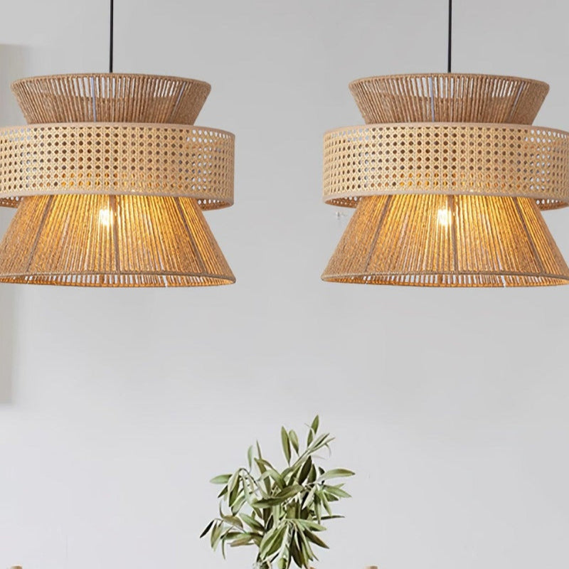 Japanese Wabi-Sabi Style Hemp Rope Rattan Zen Pendant Light