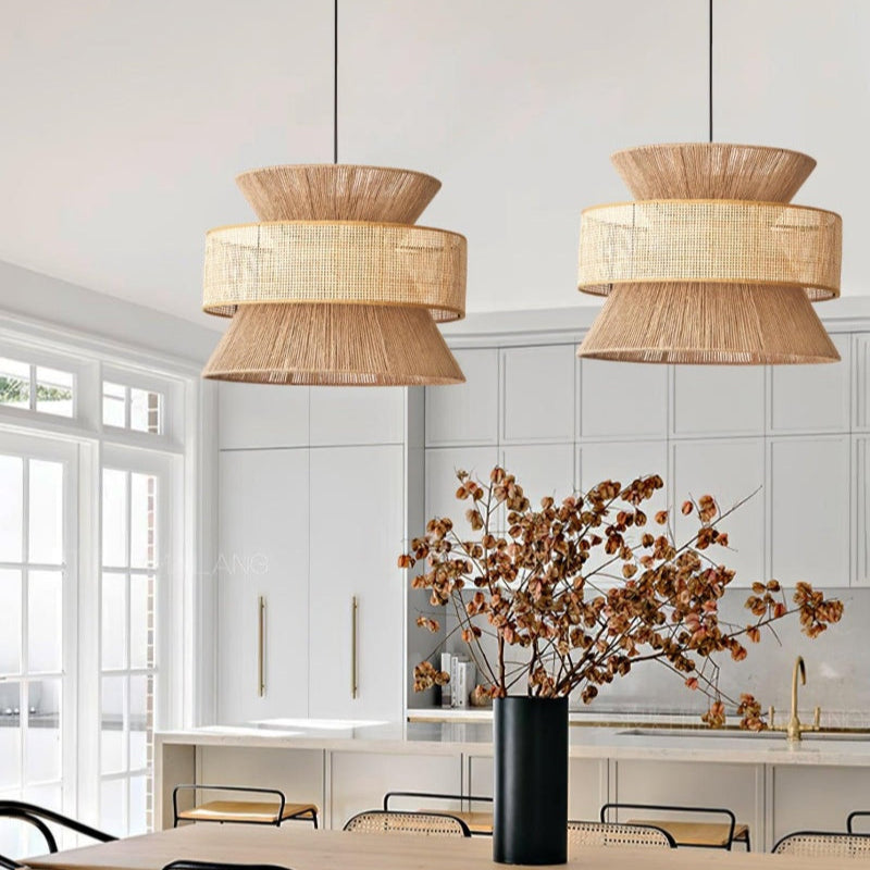 Japanese Wabi-Sabi Style Hemp Rope Rattan Zen Pendant Light