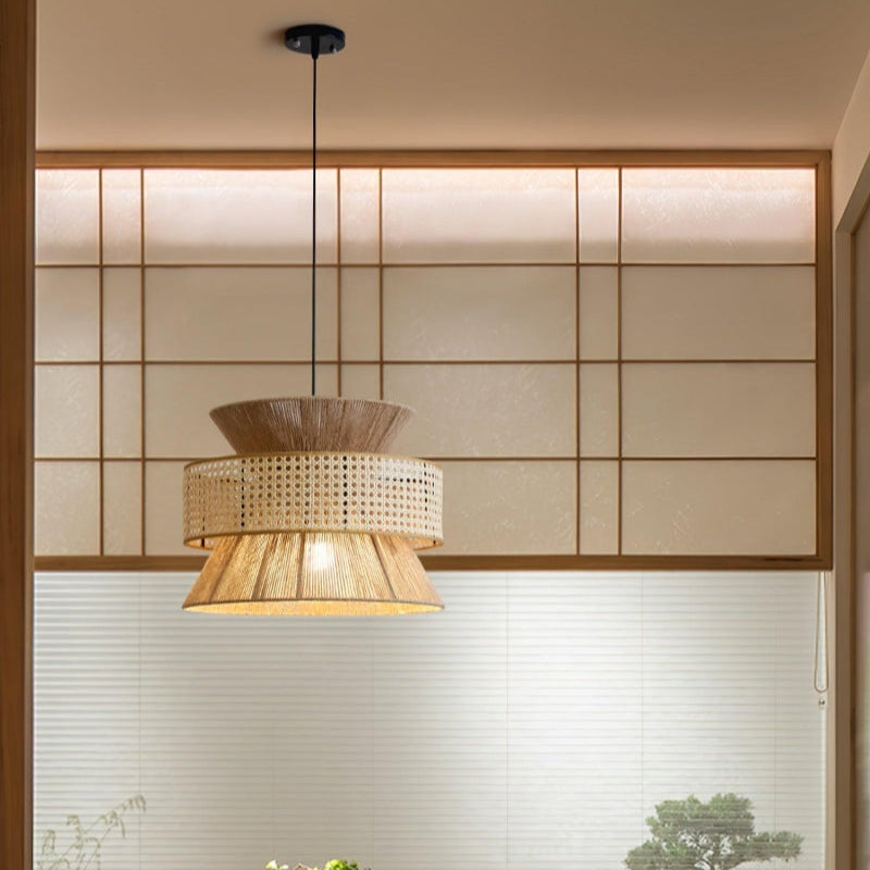 Japanese Wabi-Sabi Style Hemp Rope Rattan Zen Pendant Light