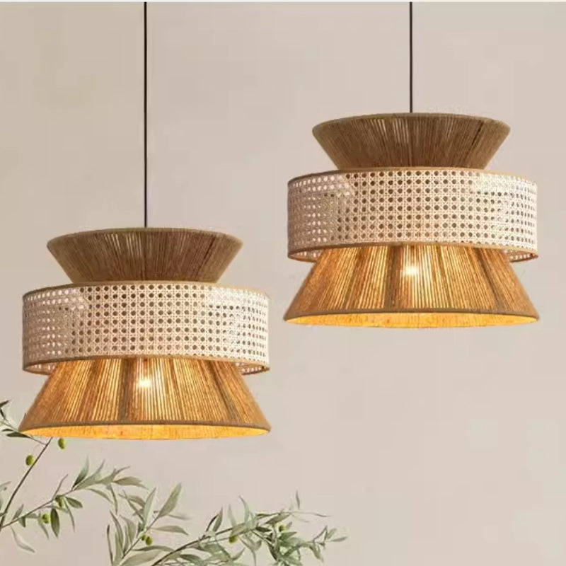 Japanese Wabi-Sabi Style Hemp Rope Rattan Zen Pendant Light