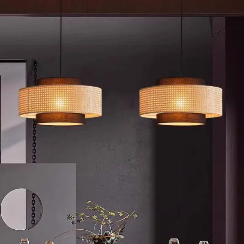 Japanese Wabi-Sabi Style Hemp Rope Rattan Zen Pendant Light