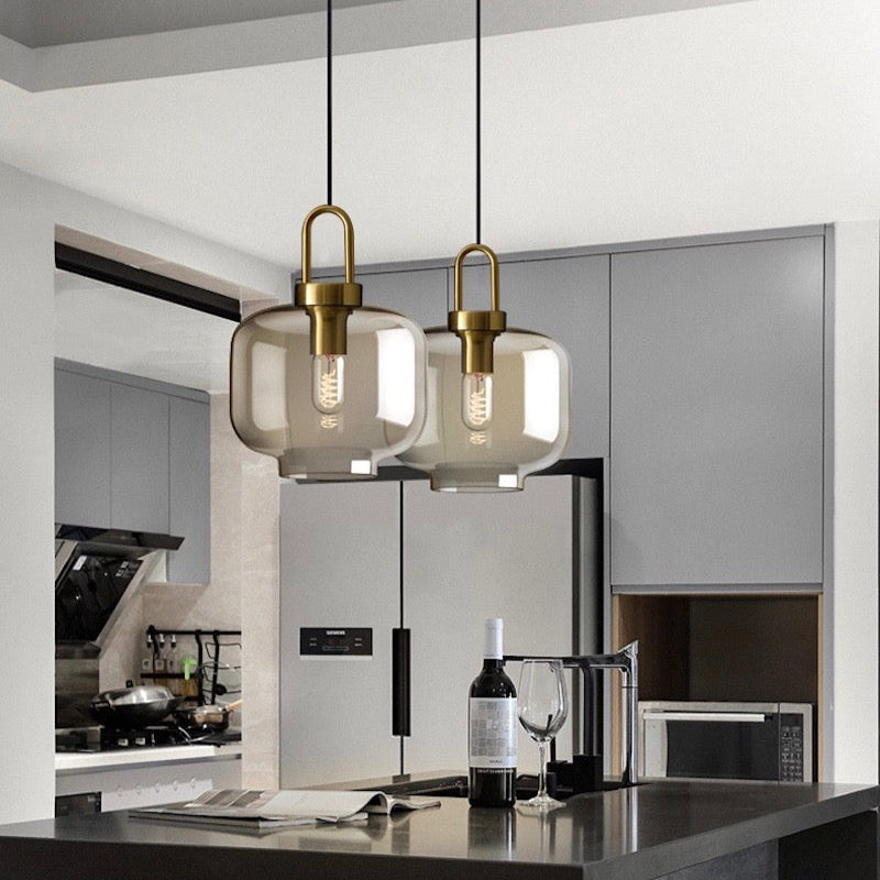 Glass Hollow Bottle Modern Brass Pendant Light