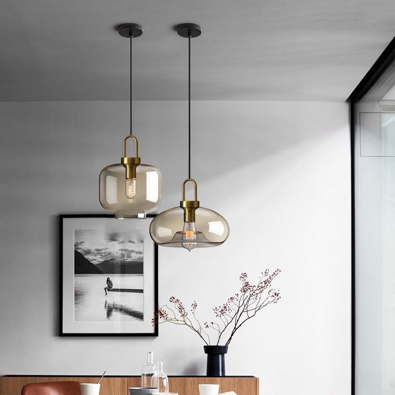 Glass Hollow Bottle Modern Brass Pendant Light