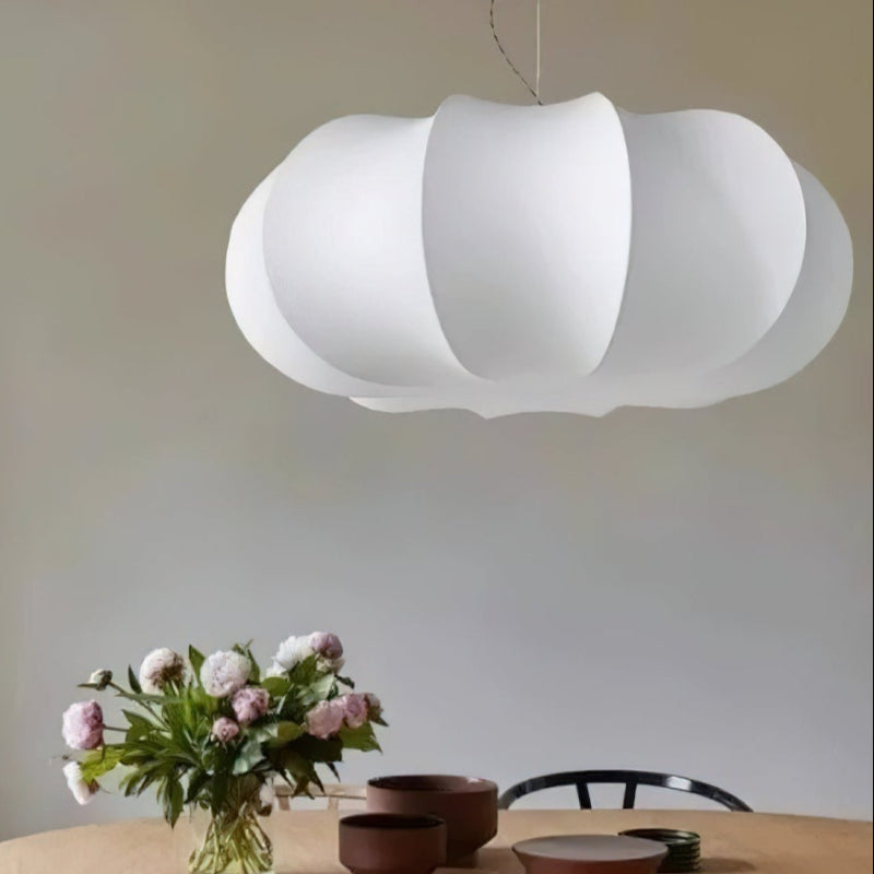 Wabi-Sabi Silk Flat Round White Pendant Light