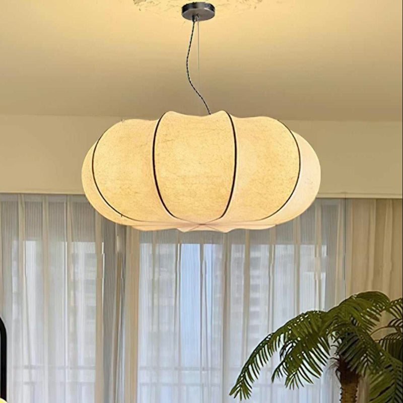 Wabi-Sabi Silk Flat Round White Pendant Light