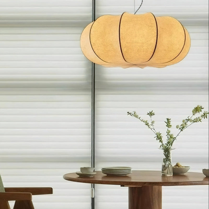 Wabi-Sabi Silk Flat Round White Pendant Light