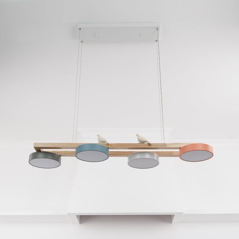 Nordic Nature Bird 4-Light Wood Pendant Light