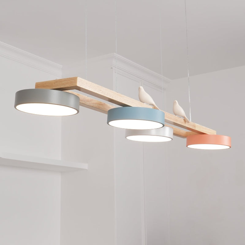 Nordic Nature Bird 4-Light Wood Pendant Light