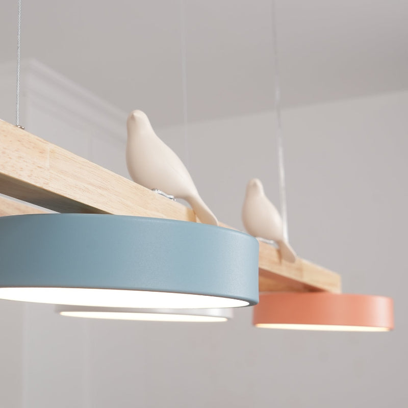 Nordic Nature Bird 4-Light Wood Pendant Light
