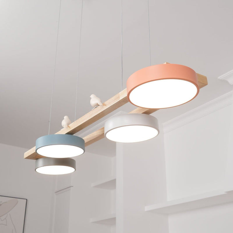 Nordic Nature Bird 4-Light Wood Pendant Light