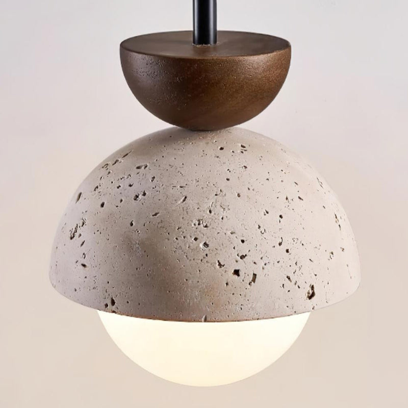 Minimalist Modern Orb Travertine Wood Pendant Light