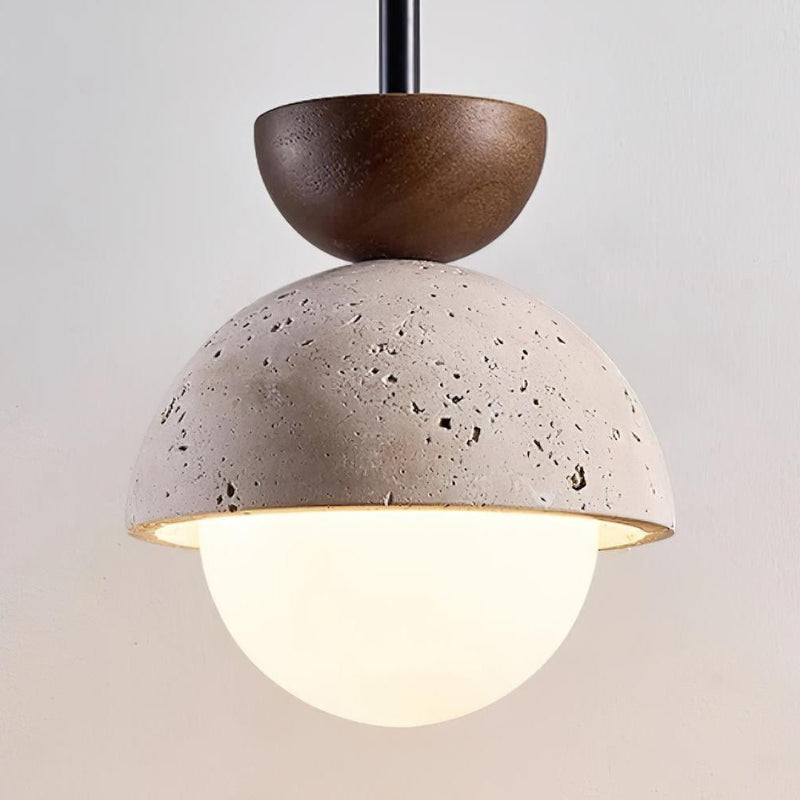 Minimalist Modern Orb Travertine Wood Pendant Light