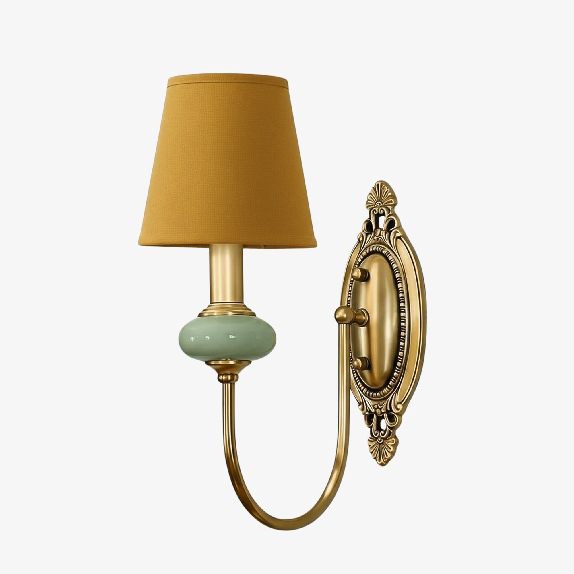 Rowanea Ceramic Wall Sconce with Fabric Shade and Metal Finish - Farmhouse Modern Hallway Light