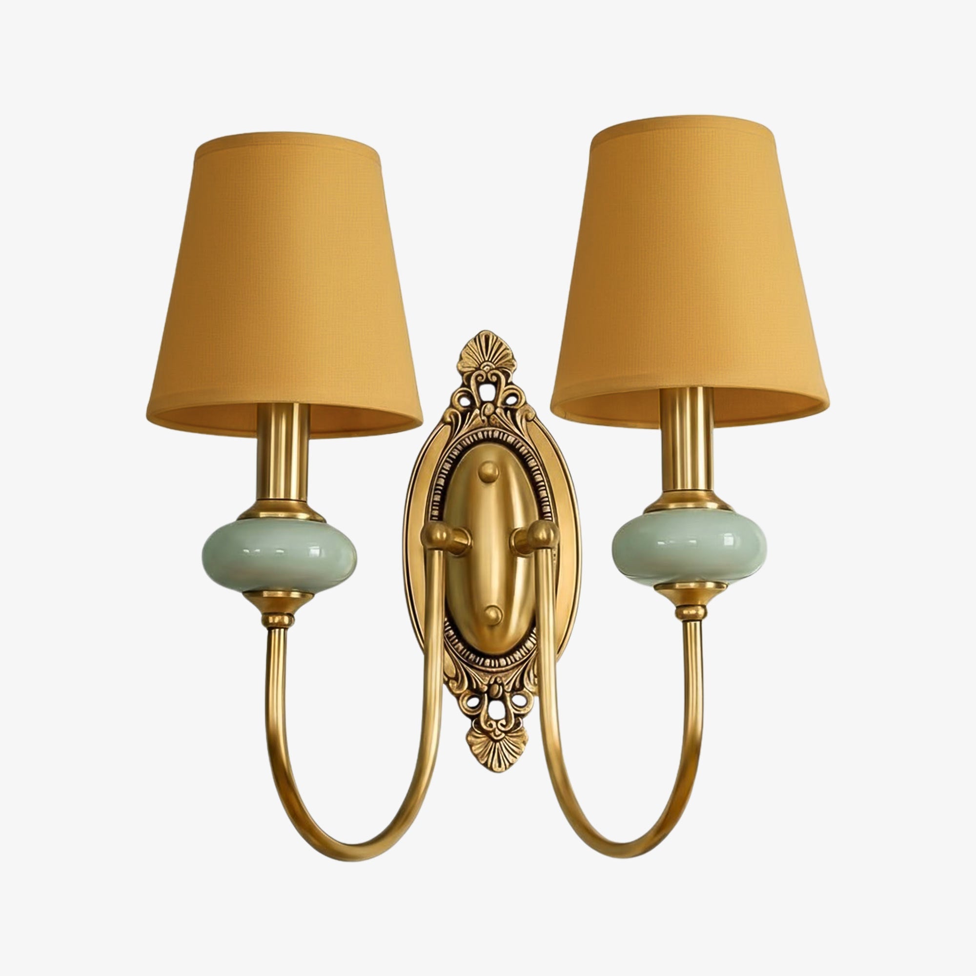 Rowanea Ceramic Wall Sconce with Fabric Shade and Metal Finish - Farmhouse Modern Hallway Light