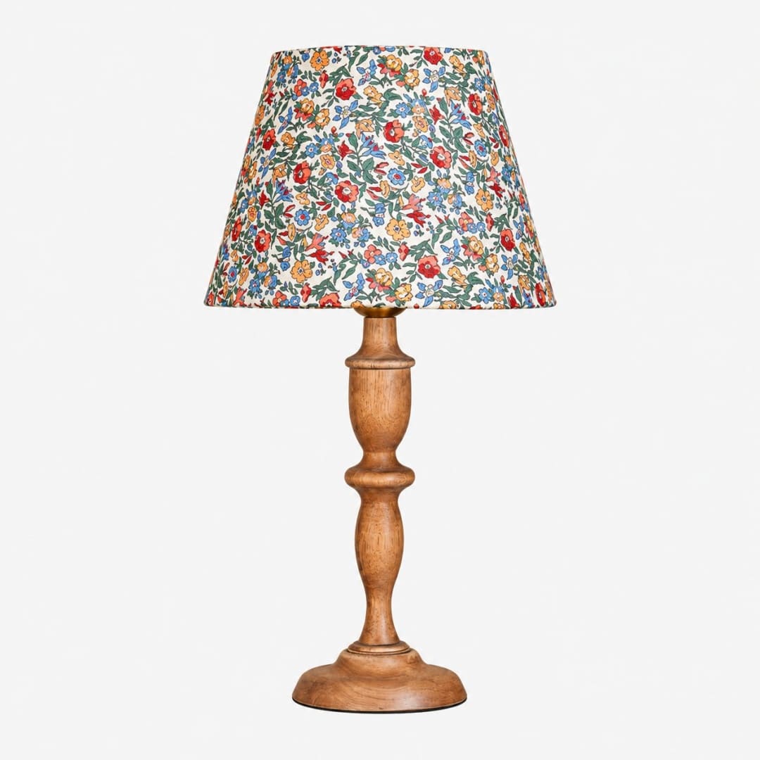 Vintage Floral Wood Table Lamp with Fabric Shade