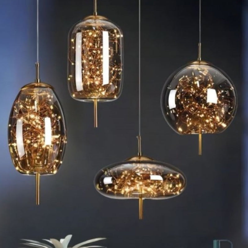Scandinavian Star Amber Cylinder Pendant Light