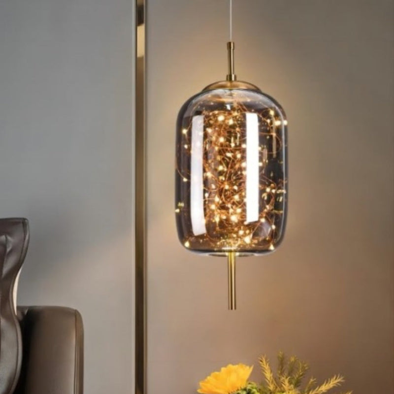 Scandinavian Star Amber Cylinder Pendant Light