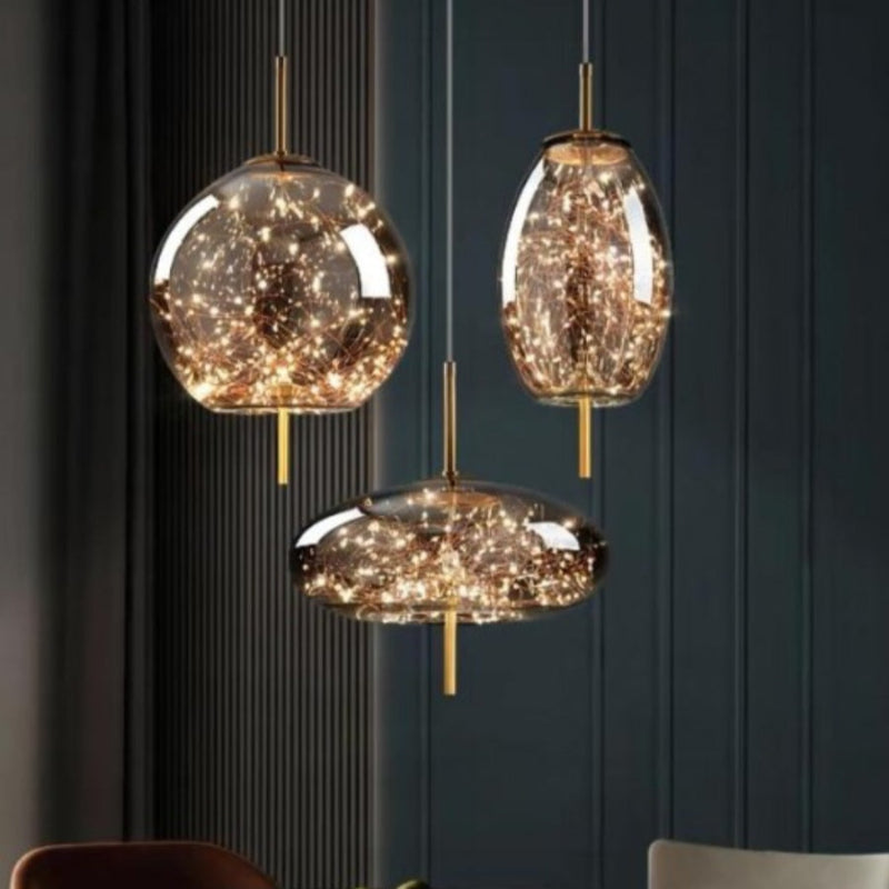 Scandinavian Star Amber Cylinder Pendant Light