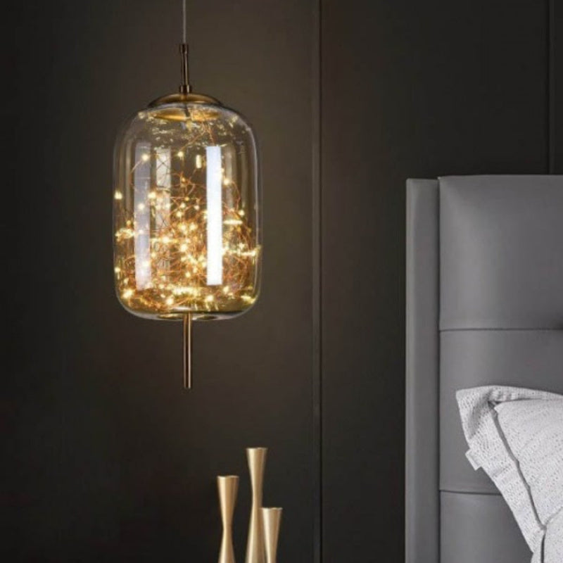 Scandinavian Star Amber Cylinder Pendant Light