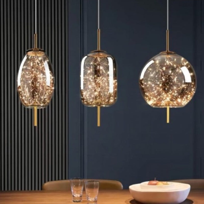 Scandinavian Star Amber Cylinder Pendant Light