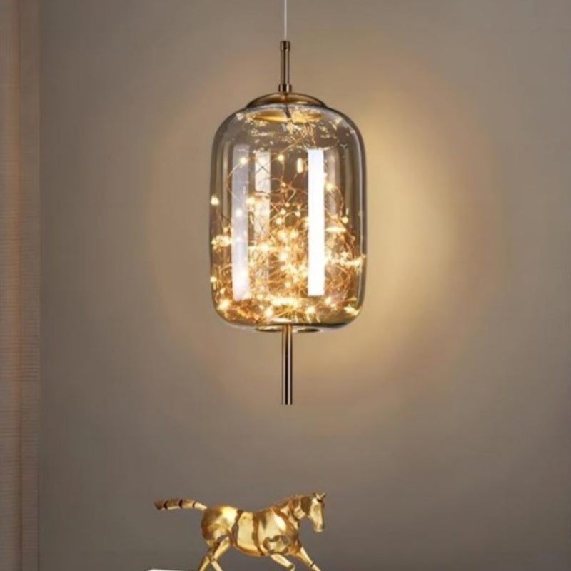 Scandinavian Star Amber Cylinder Pendant Light