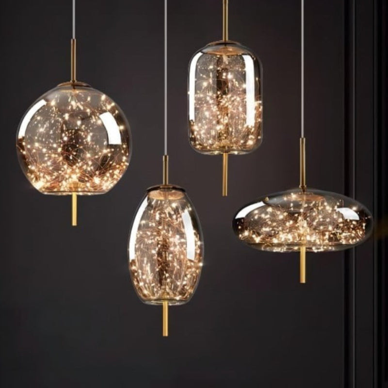 Scandinavian Star Amber Cylinder Pendant Light