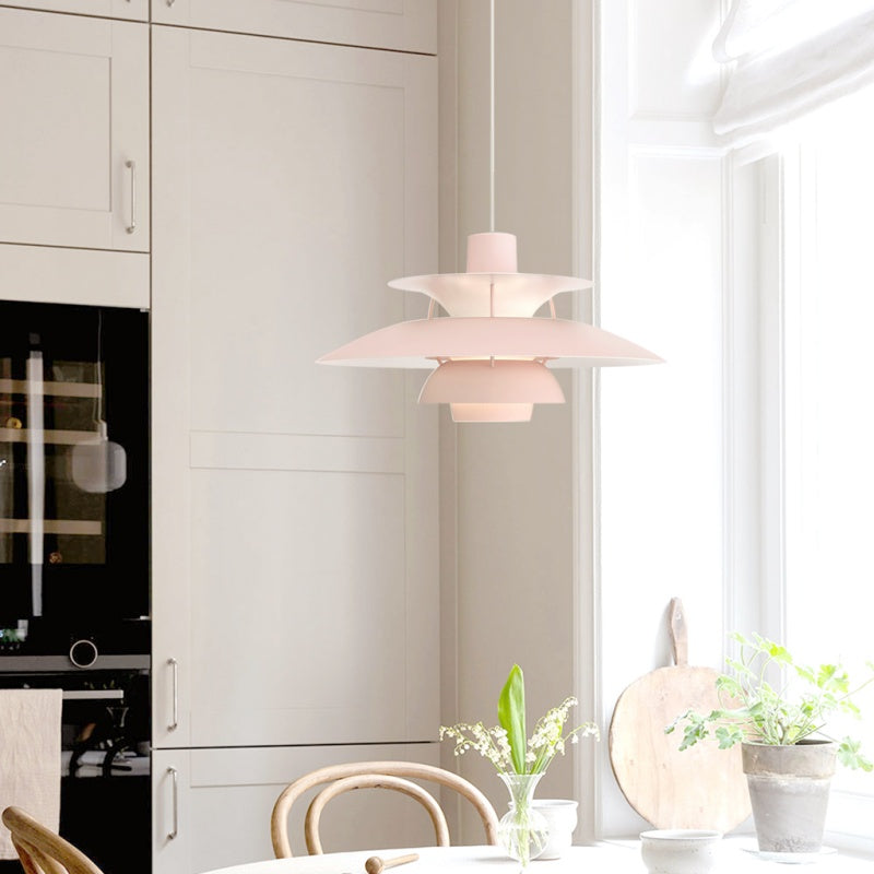 Dänische Pendelleuchte aus Metall – Klassische mehrschichtige Lampenschirmlampe fürs Schlafzimmer