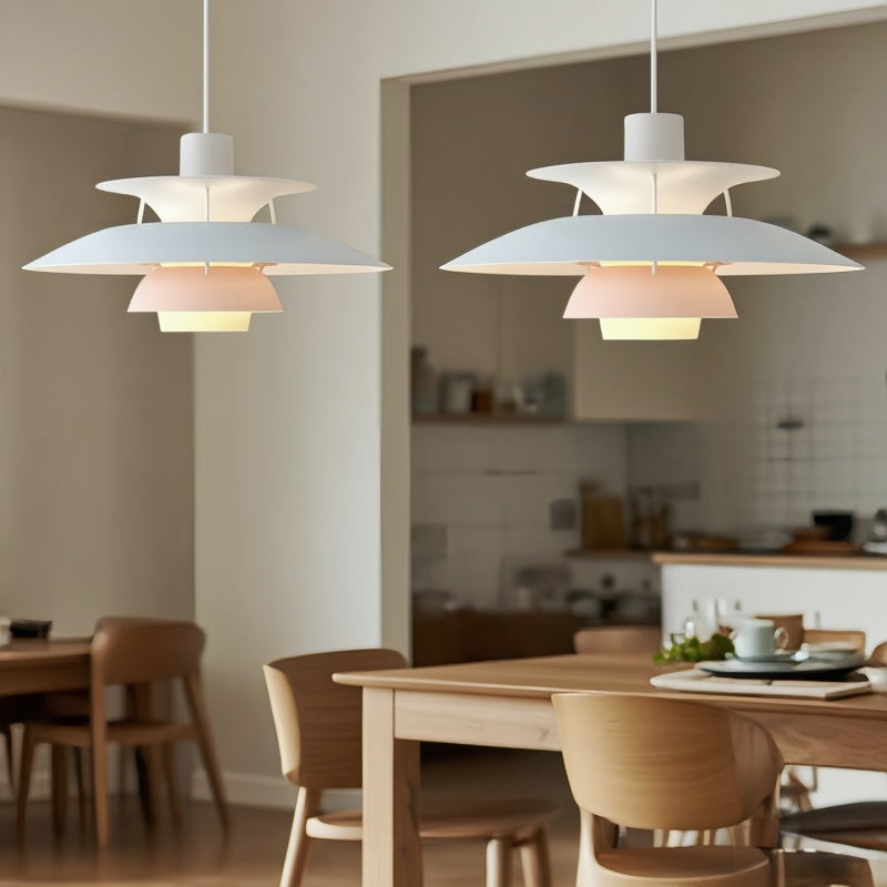 Dänische Pendelleuchte aus Metall – Klassische mehrschichtige Lampenschirmlampe fürs Schlafzimmer